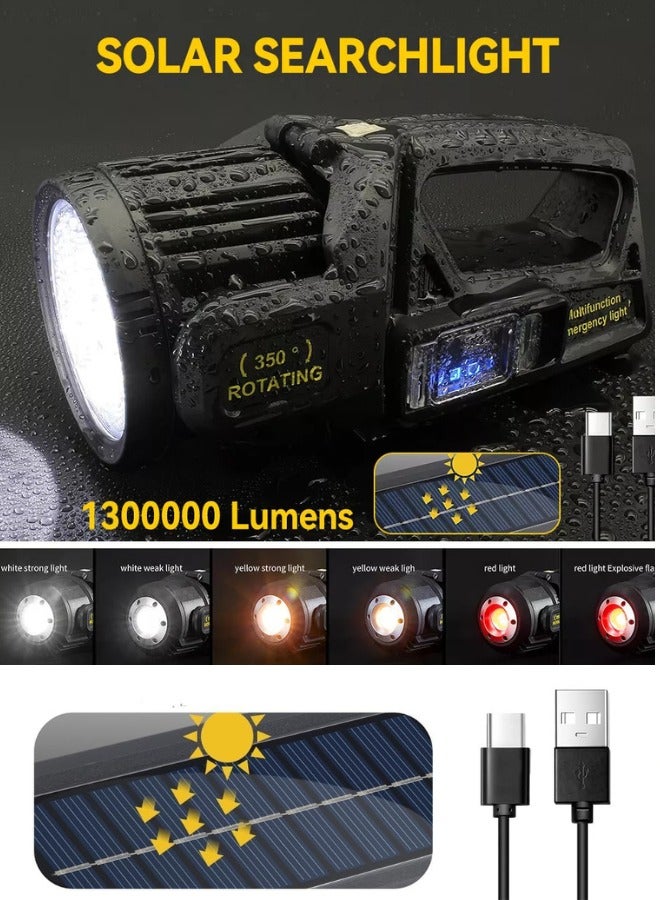 QLIGHT Rechargeable Flashlights Outdoor Handheld, 2,000,000 Lumens Led Spot Light Flashlight with Solar Panels, 9 Modes Waterproof Handheld Flash light for Camping Hiking Outdoor Marine Boating Hunting - Image 3